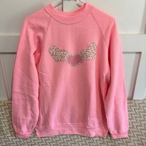 Vintage Bassett Walker Women's Cottagecore Heart Pullover Sweatshirt Pink Large